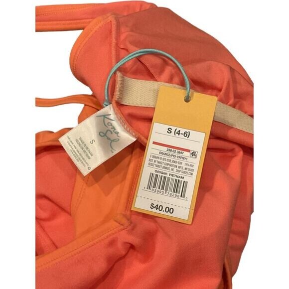 Womens Orange One-Piece Swimsuit With Adjustable Straps & Deep V-Neckline - Picture 2 of 9